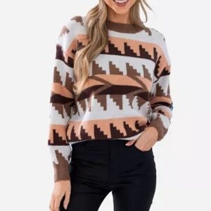 CUPSHE | Women's Geo Print Knit Long Sleeve Sweater